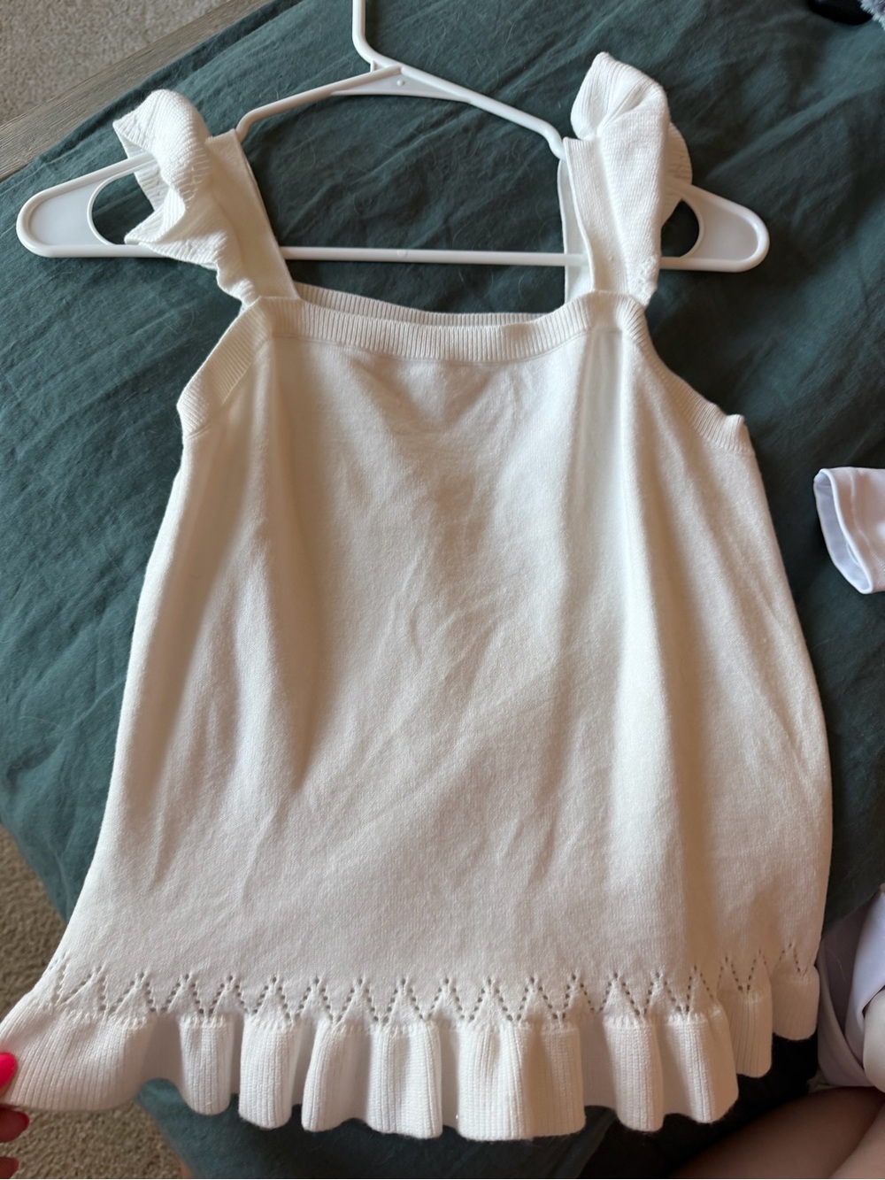 LOFT Cream Ruffled Knit Tank